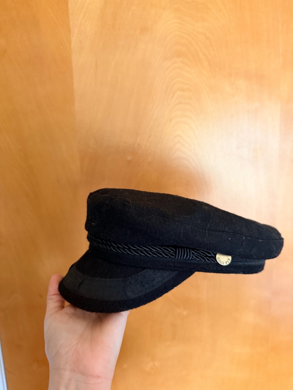 Gigi Pip Black Captain Hat Wool Blend Newsboy Cap